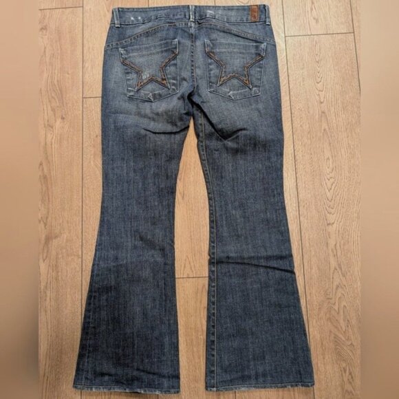 Peoples Liberation Womens 30‎ Mary Trouser  Flare Jeans Dark Faded Denim Star - Picture 5 of 6
